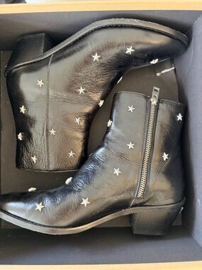 Zadig & Voltaire Black Leather Star-Studded Ankle Boots